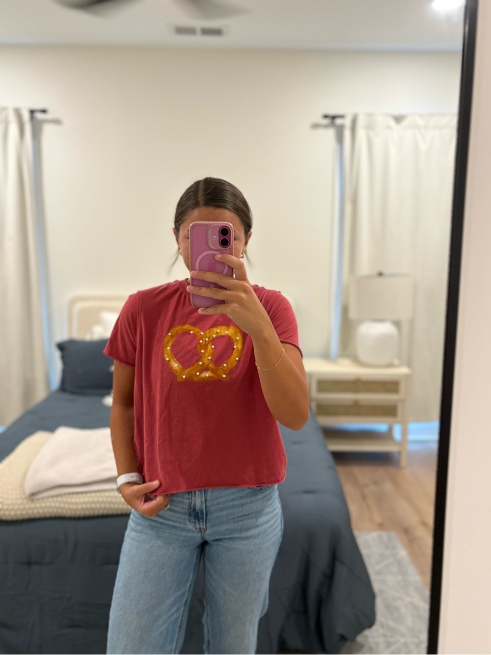 Maeve Red Short-Sleeve Tee with Yellow Pretzel Graphic Size XS